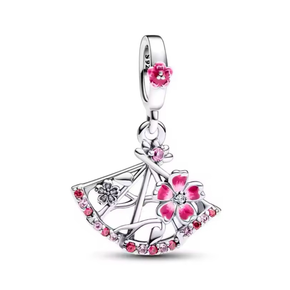 NWOT Xiao Qiao Peach Blossom Fan Pendant Dangle Charm Sterling Silver 925